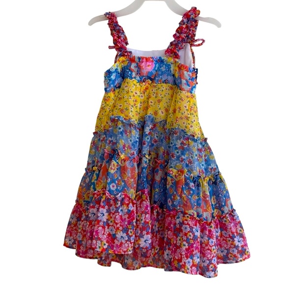 Jona Michelle Floral Tired Dress Patchwork Sleeveless Straps Girls Size 4T - Picture 6 of 6